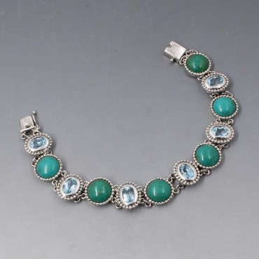 blue topaz, jade, crystal and silver bracelet